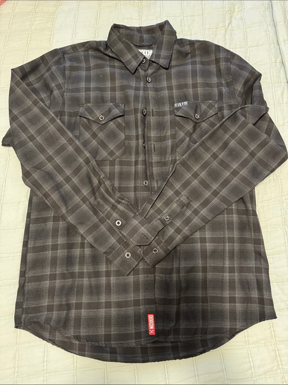 DIXXON Black Gray Plaid Shirt with Red Logo Tab